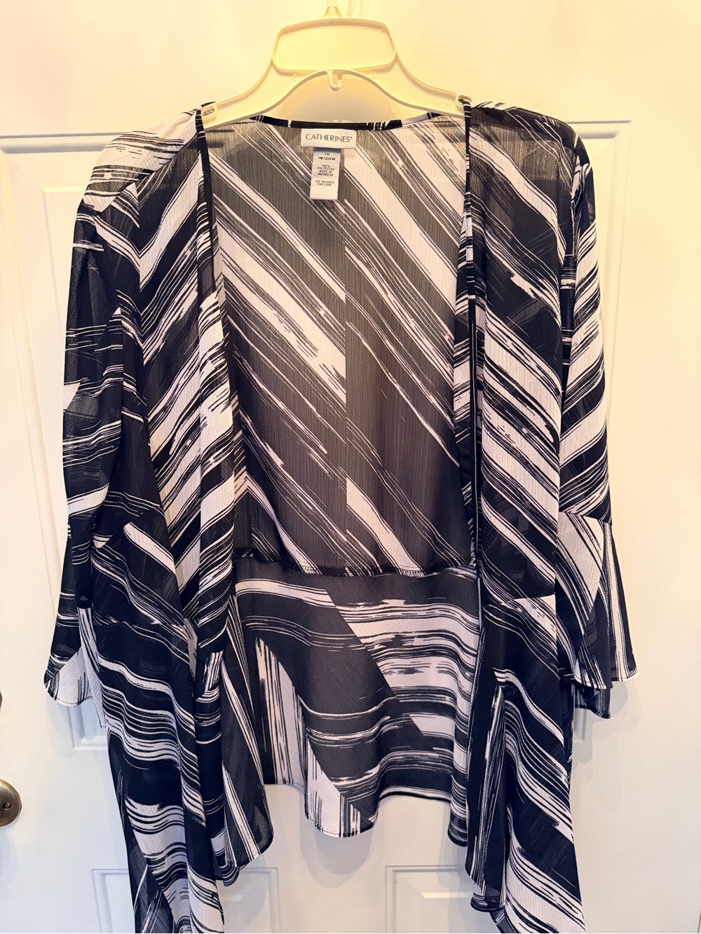 Catherine’s Black/White 3/4 Sleeve Shear Cover Up